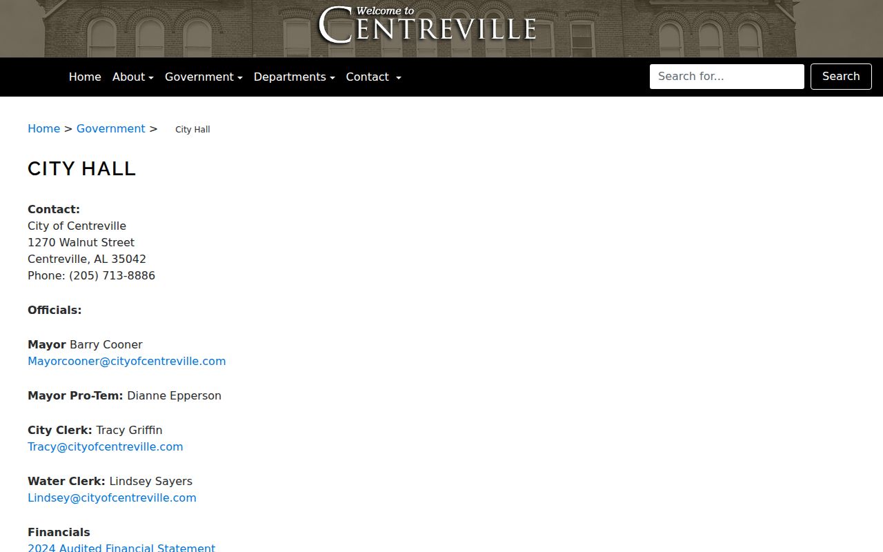 Centreville criminal records municipal office at City Hall
