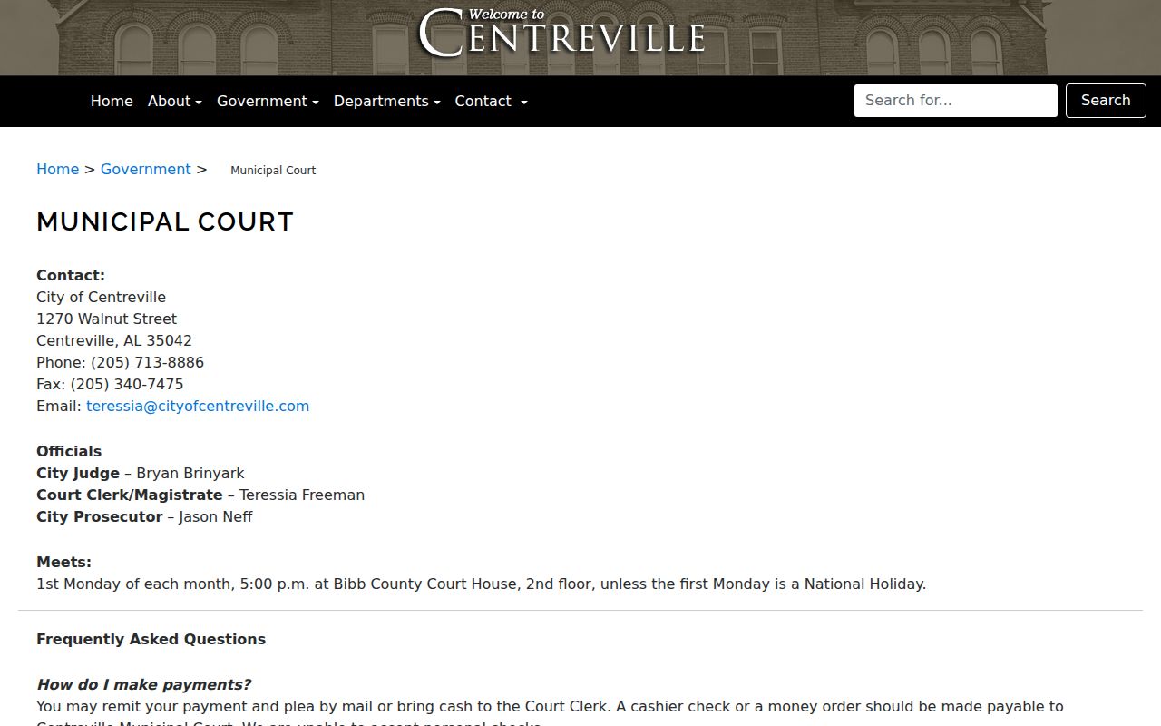 Centreville criminal court records schedule and contacts