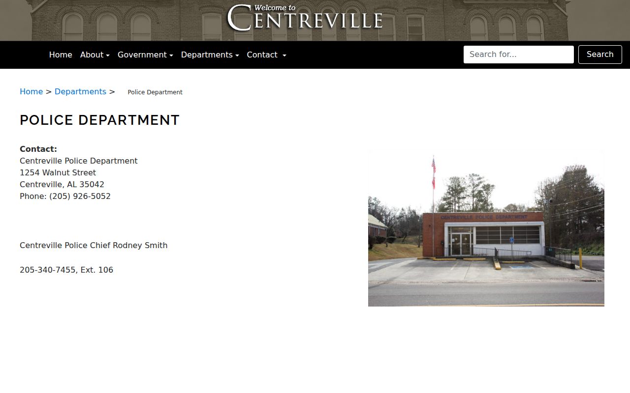 Centreville criminal records contact at the Police Department
