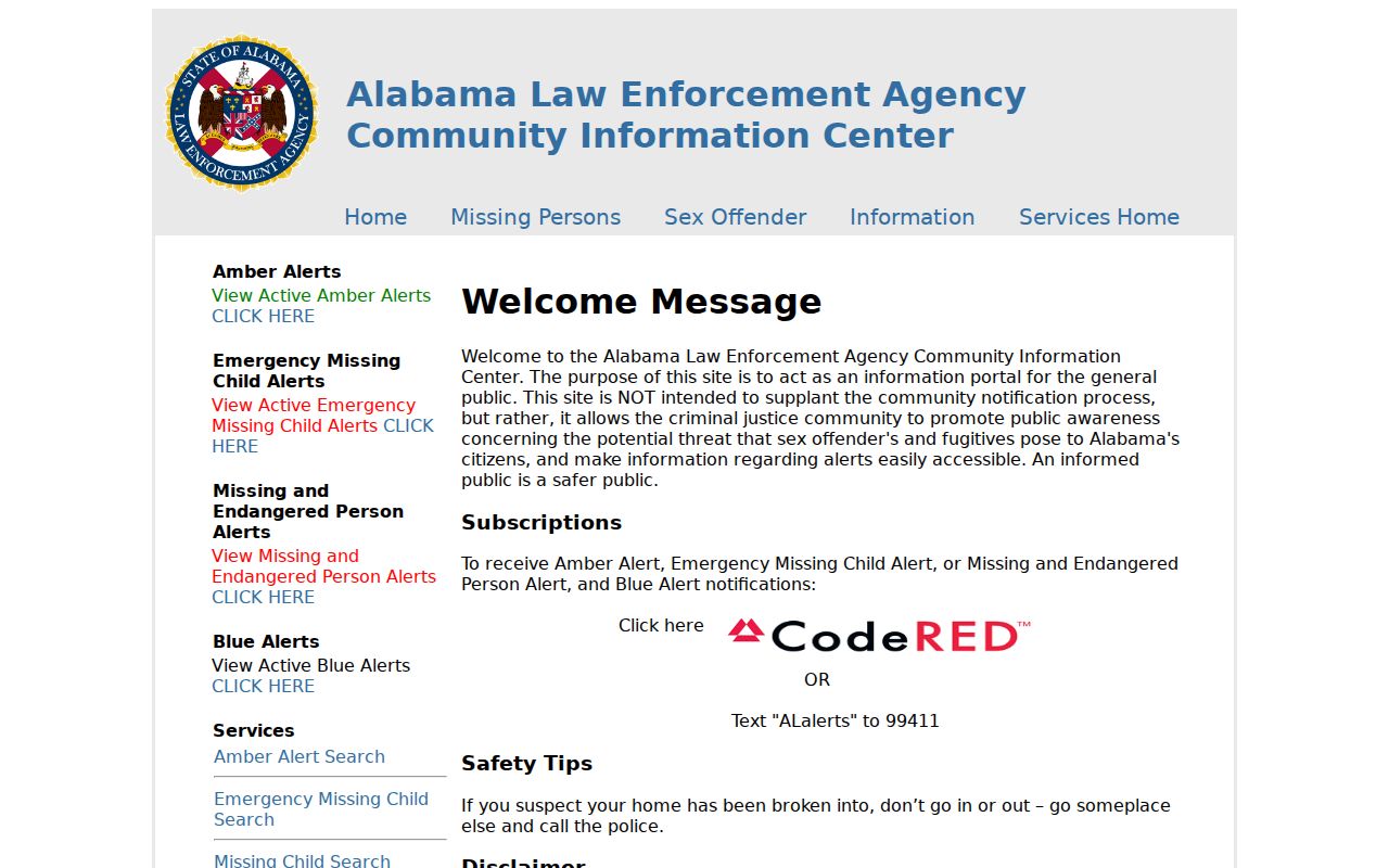 Bibb County sex offender search on the Alabama registry interface