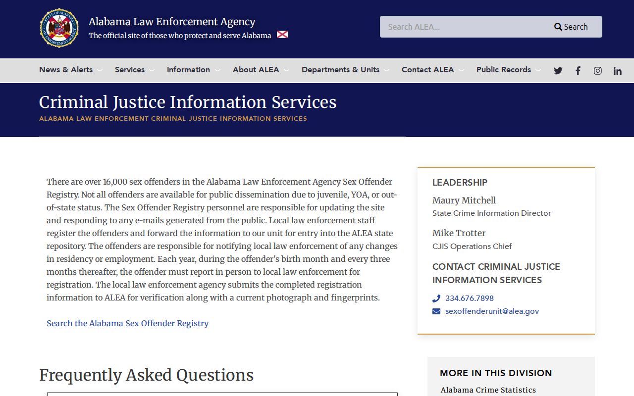 ALEA rules for Bibb County sex offender registry records